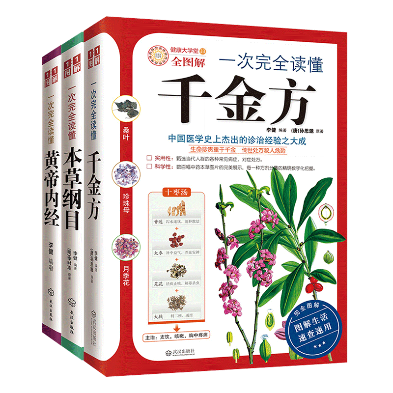 一次完全读懂中医套装3册：黄帝内经本草纲目千金方随机赠送大尺寸挂图1张