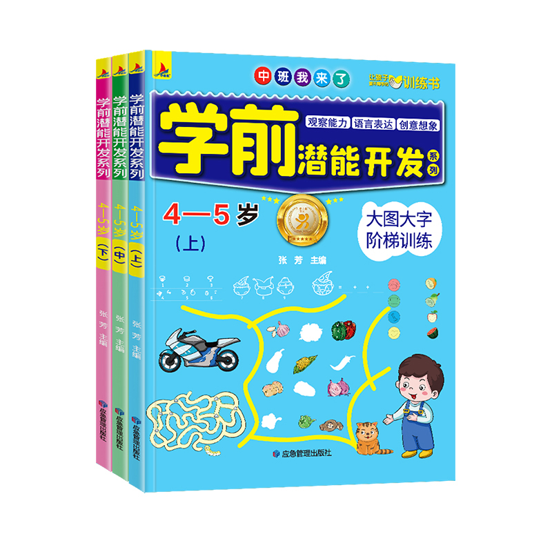 全套3册 4-5岁学前潜能开发宝宝左右脑开发全脑思维训练幼儿语言表达颜色认知大图大字阶梯训练