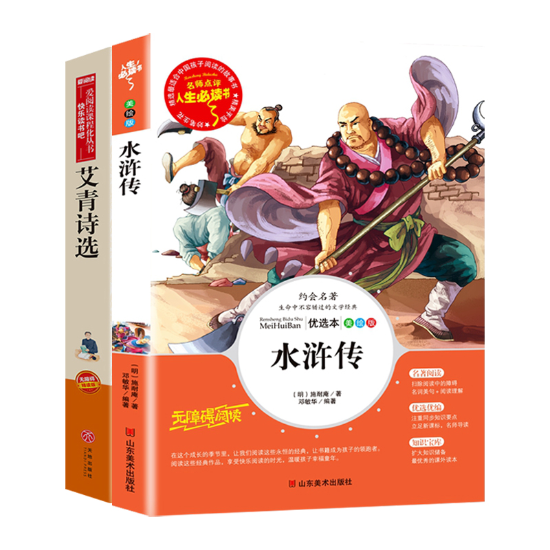 艾青诗选 水浒传/九年级上册 儿童文学名著阅读 青少年儿童必读名著故事书套装共2册）