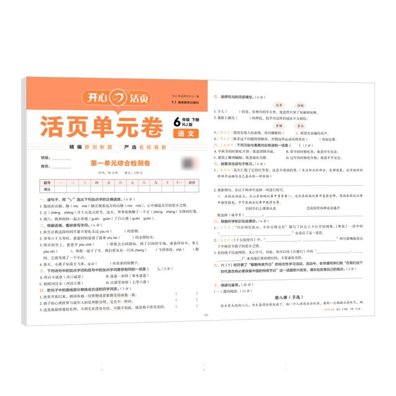 开心·25春·活页单元卷·语文·6年级·下册（RJ版）